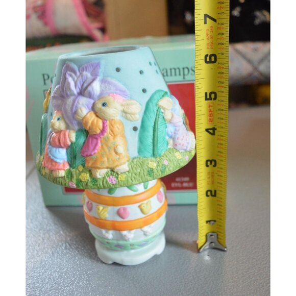 NIB Porcelain Easter Tea Light Candle Lamp With Pastel Bunny Floral Design 6" ta - Picture 3 of 11